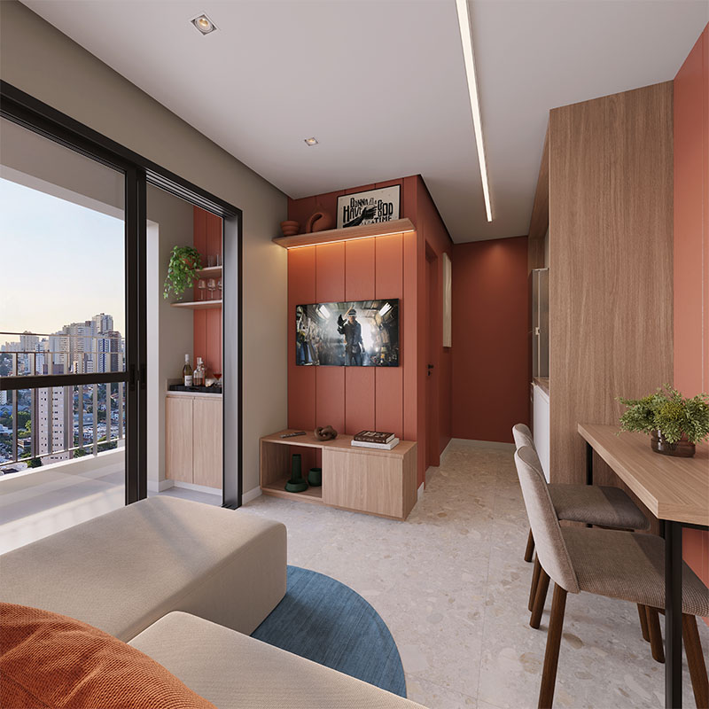 Perspectiva ilustrada do Living 
1 dorm. | 24m² | Final 07
